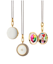 Load image into Gallery viewer, Monica Rich Kosann White and Grey Enamel Locket with Sapphire
